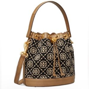 Tory Burch T Monogram Bucket Bag Cream/Rolled Brass.